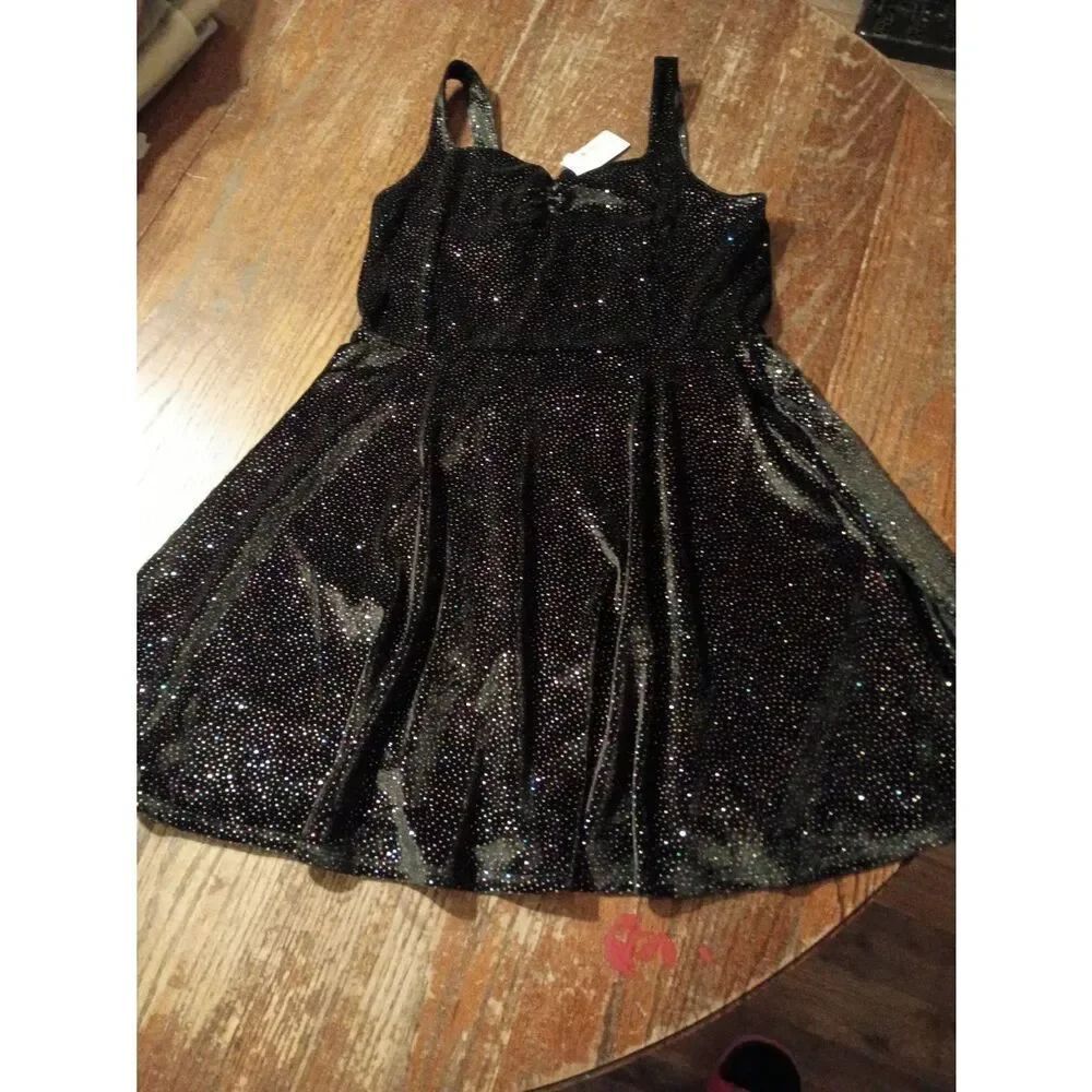 New XL Sugar & Jade Sleeveless Black Multi Color Metallic Special Occasion Dress